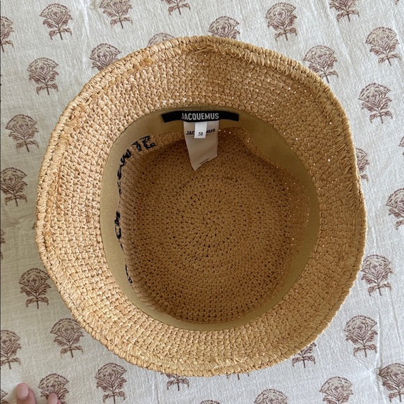 Jacquemus Beige Straw Hat with Black Embroidery